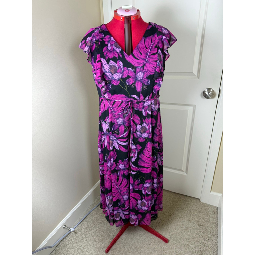 NWT Women's Tommy Hilfiger Plus 16 Black Pink Floral Maxi Dress